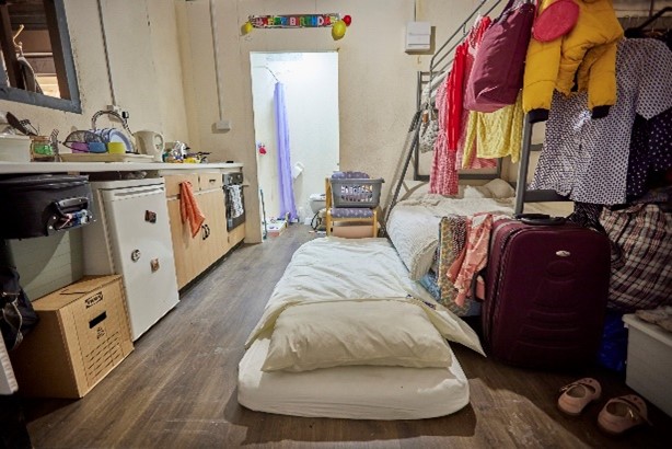 A roomset in Warrington made by IKEA in partnership with Shelter for their 'Real Life Roomsets' campaign. It highlights the living conditions of people who are homeless.