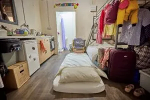 A roomset in Warrington made by IKEA in partnership with Shelter for their &#x27;Real Life Roomsets&#x27; campaign. It highlights the living conditions of people who are homeless.