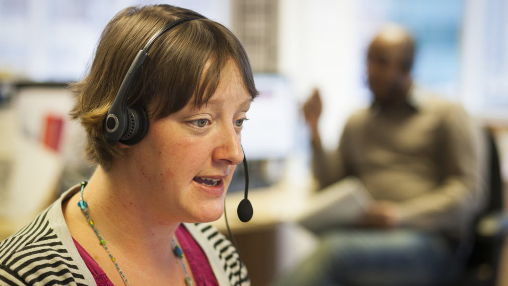 Shelter's Helpline advisers take calls at the Helpline office in Sheffield.