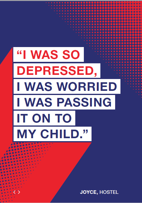 Graphic with the quote 'I was so depressed, I was worried I was passing it on to my child.'