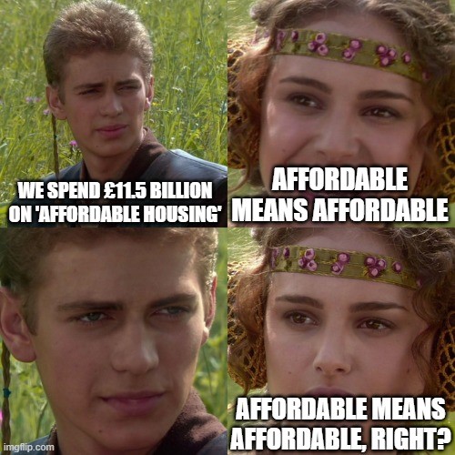 Meme debating the true affordability of 'affordable' homes