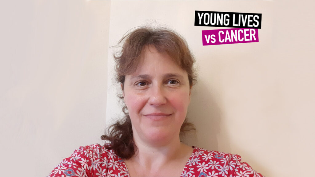 A headshot of Rebecca smiling, with overlaid text reading 'Young Lives vs Cancer'
